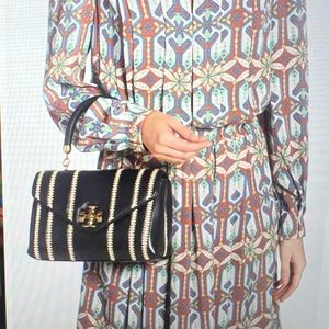Tory Burch Black and Cream Quilted Stitch  with Gold Hardware